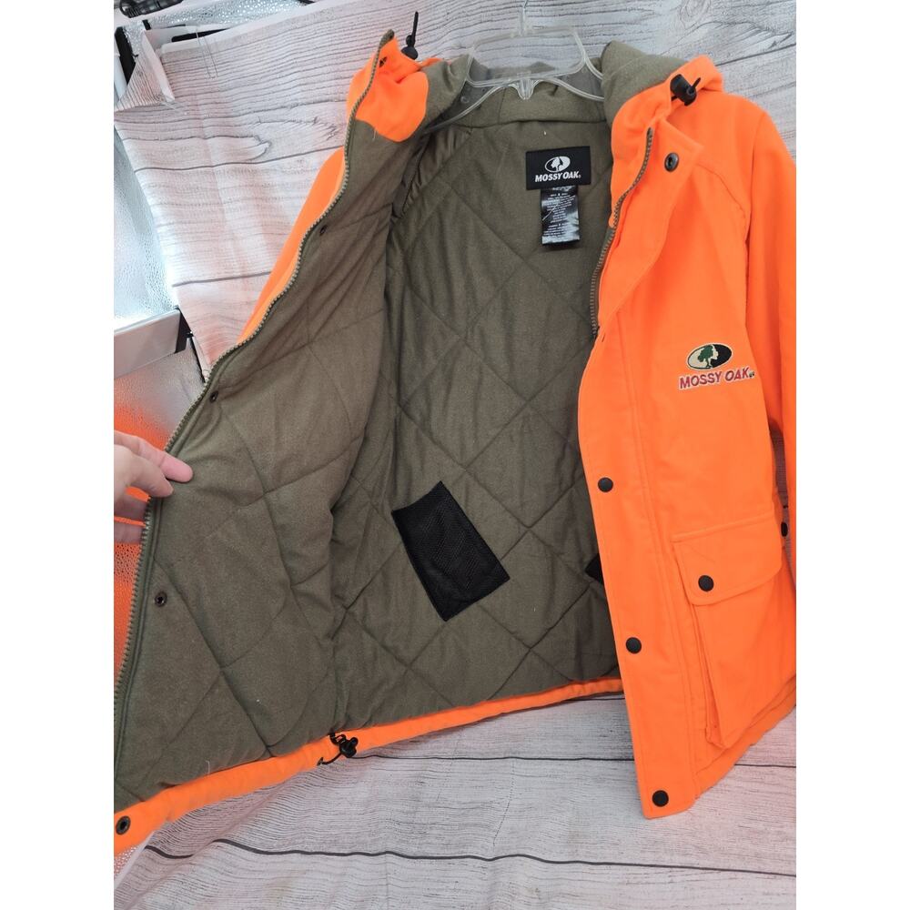 Mossy Oak Hooded Jacket Blaze Orange Hunting Outdoor Zip Up Men's Size Small - Picture 10 of 11